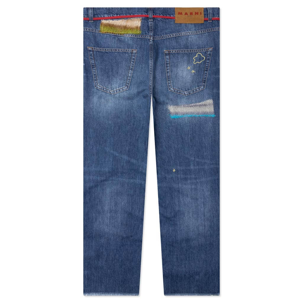 Blue Organic Denim Jeans With Mohair Patches - Iris Blue - Image 2