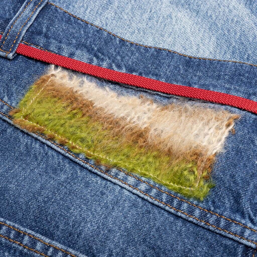 Blue Organic Denim Jeans With Mohair Patches - Iris Blue - Image 6