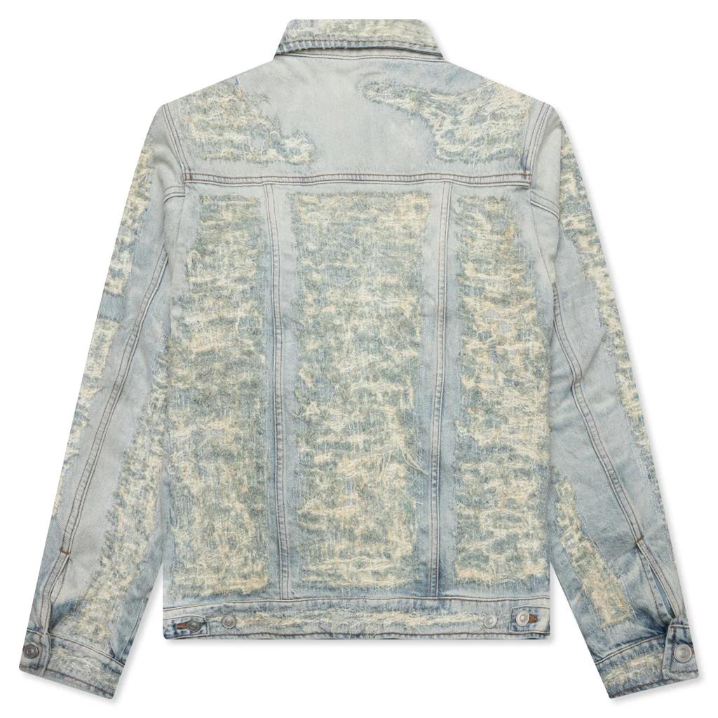 Destroyed Denim Jacket - Tan Denim Blue - Image 2