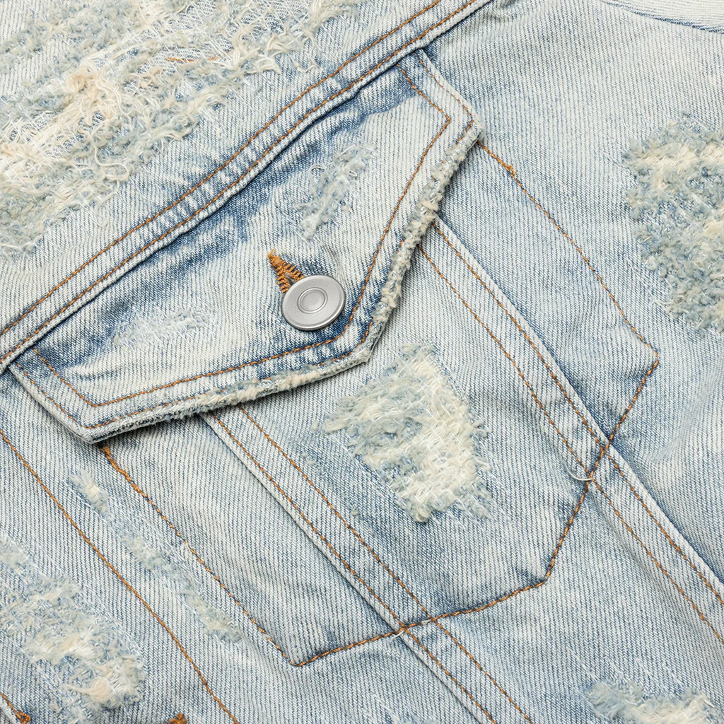 Destroyed Denim Jacket - Tan Denim Blue - Image 4