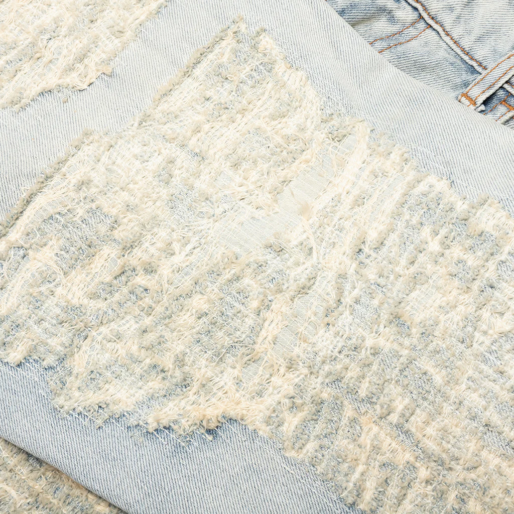 Destroyed Embroidery Jean - Tan Denim Blue - Image 4