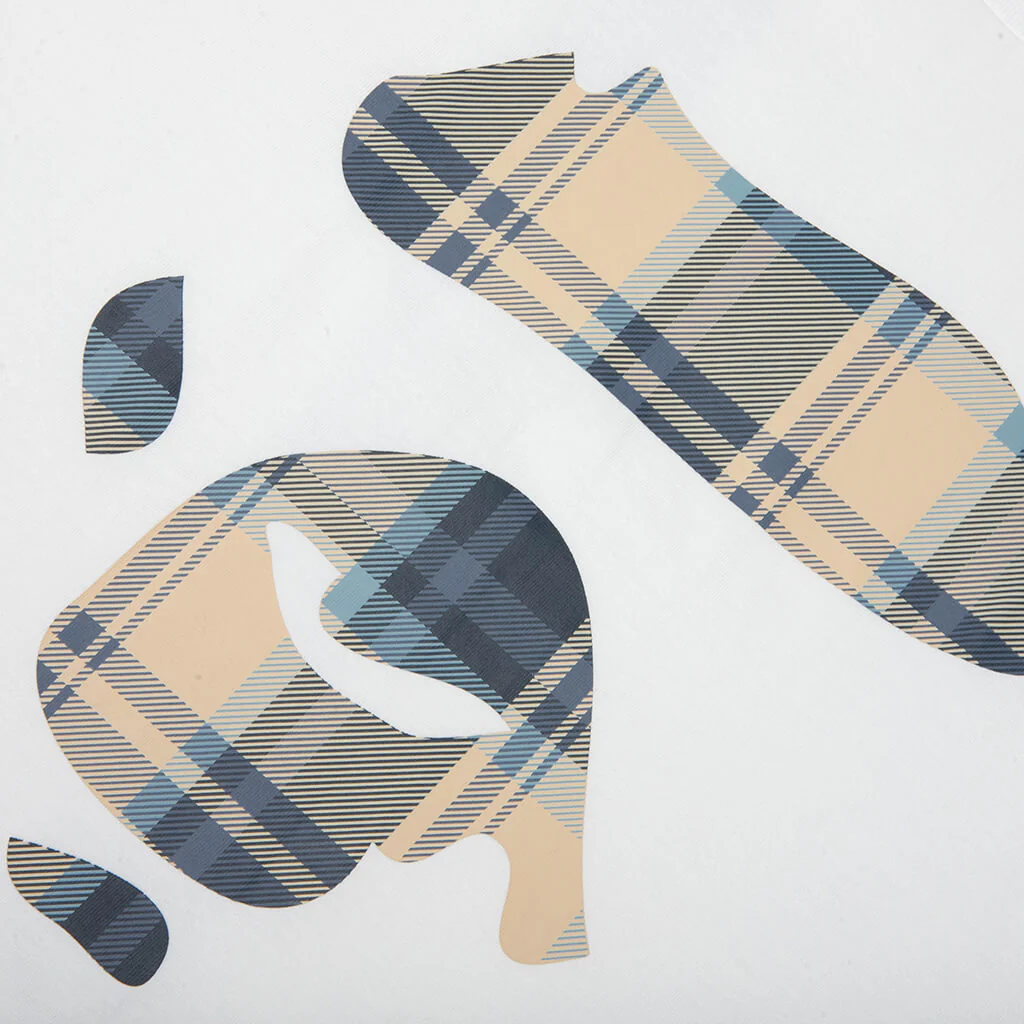 BAPE Check Ape Face Tee - White/Blue - Image 3