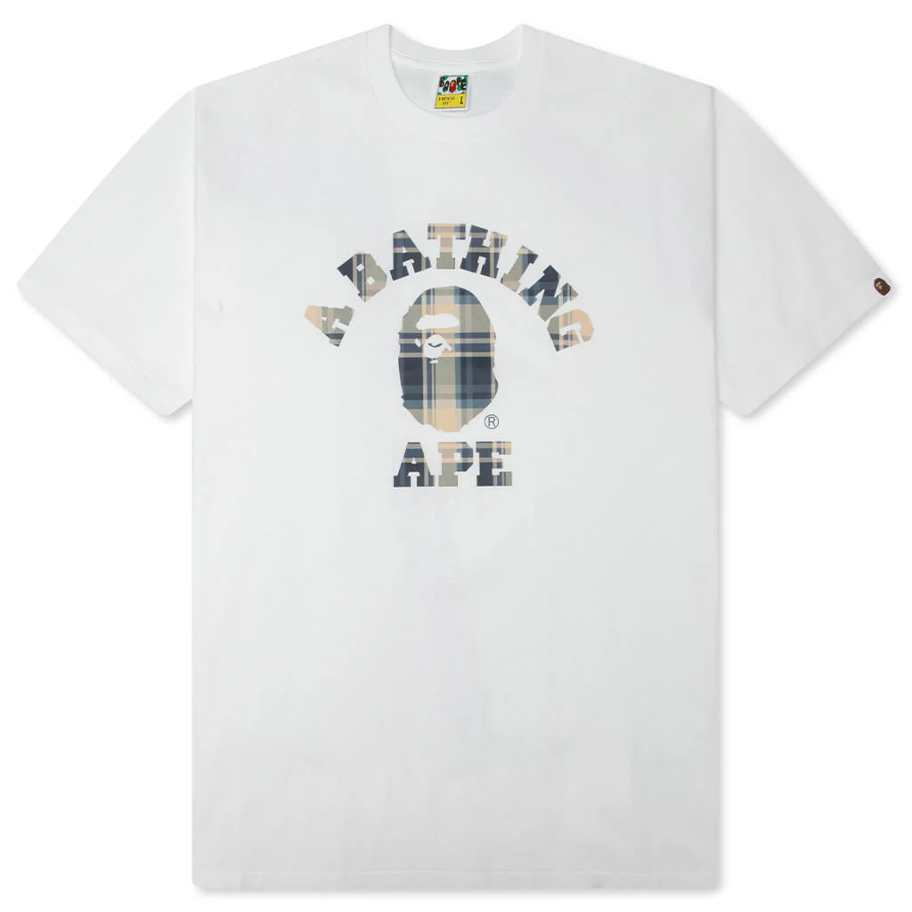 BAPE Check College Tee - White/Blue