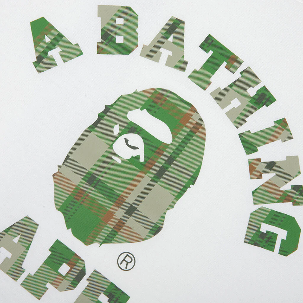 BAPE Check College Tee - White/Green - Image 3