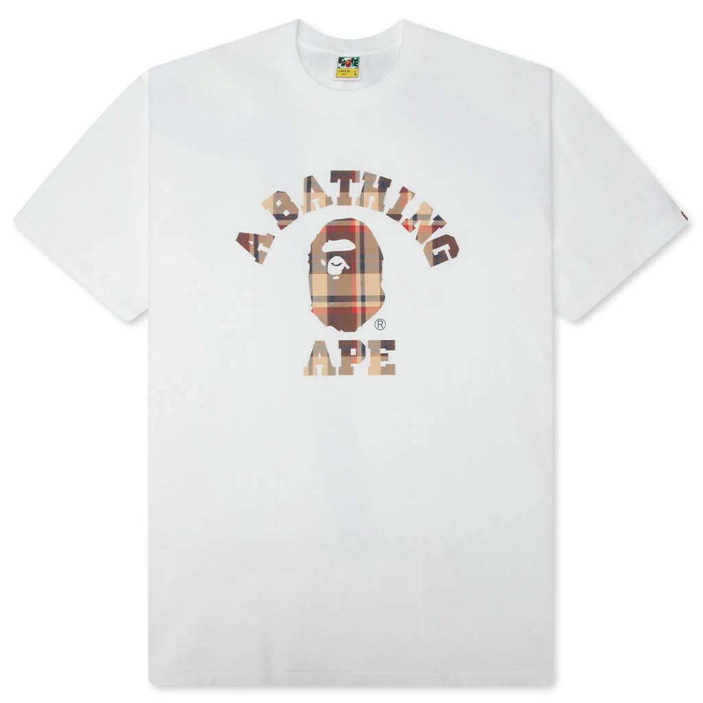 BAPE Check College Tee - White/Red