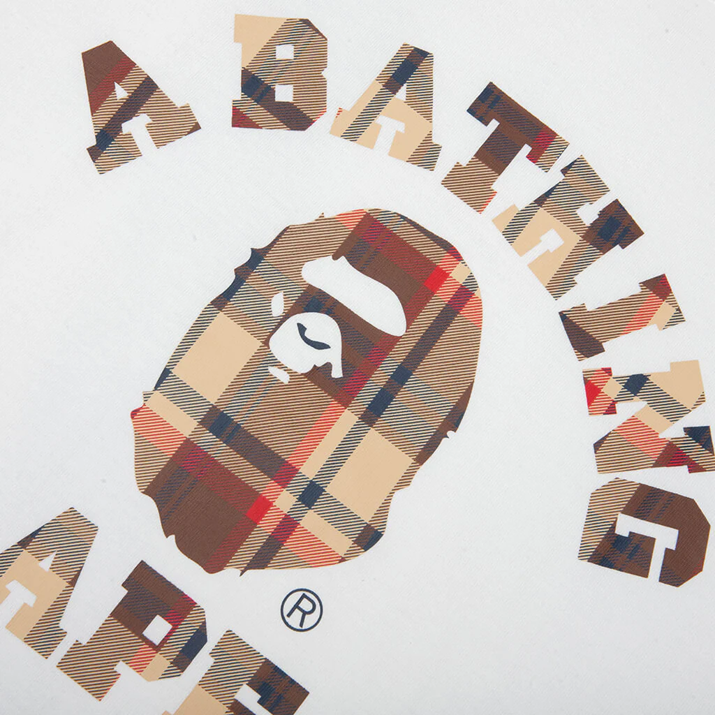 BAPE Check College Tee - White/Red - Image 3