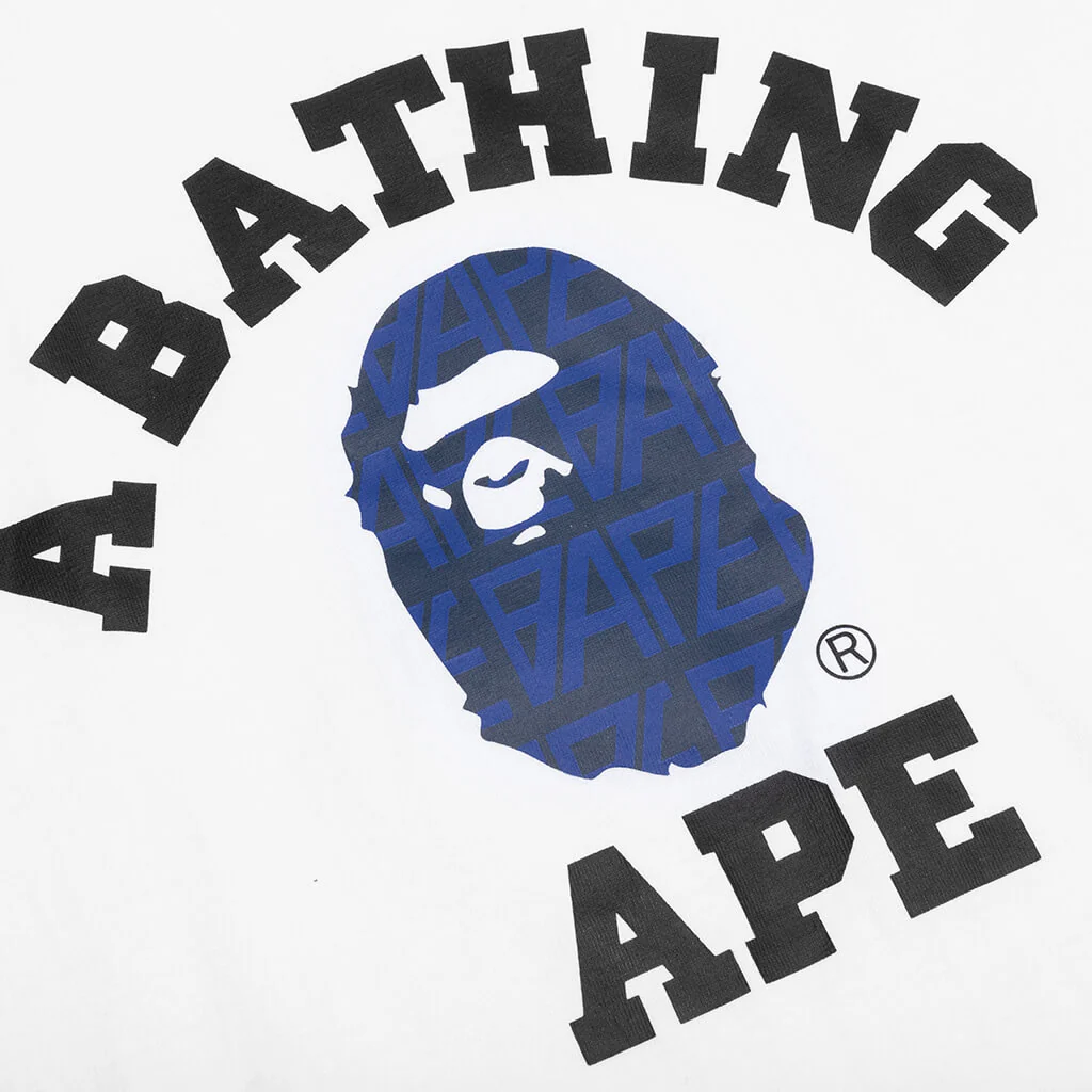 Bape Logo Monogram College Tee - White/Navy - Image 3