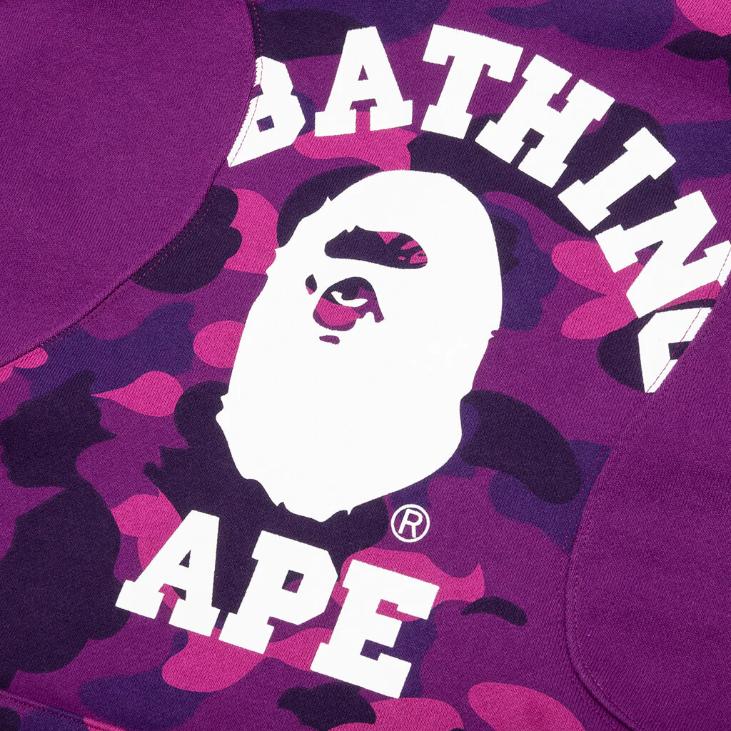 Color Camo College Cutting Relaxed Fit Hoodie - Purple - Image 3