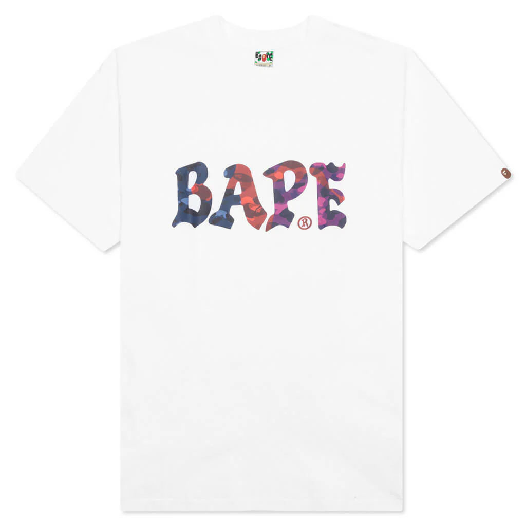Color Camo Crazy Bape Logo Tee - White