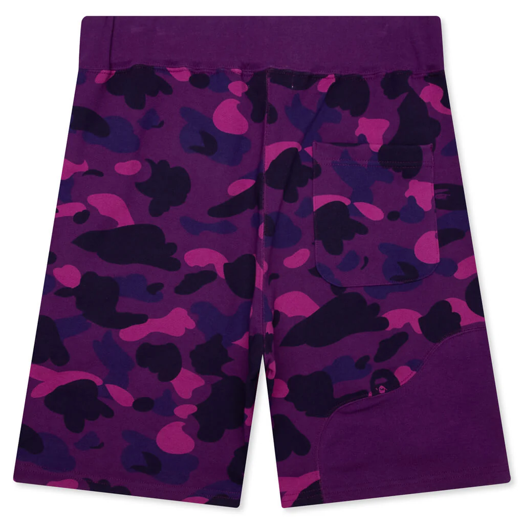 Color Camo Cutting Sweat Shorts - Purple - Image 2