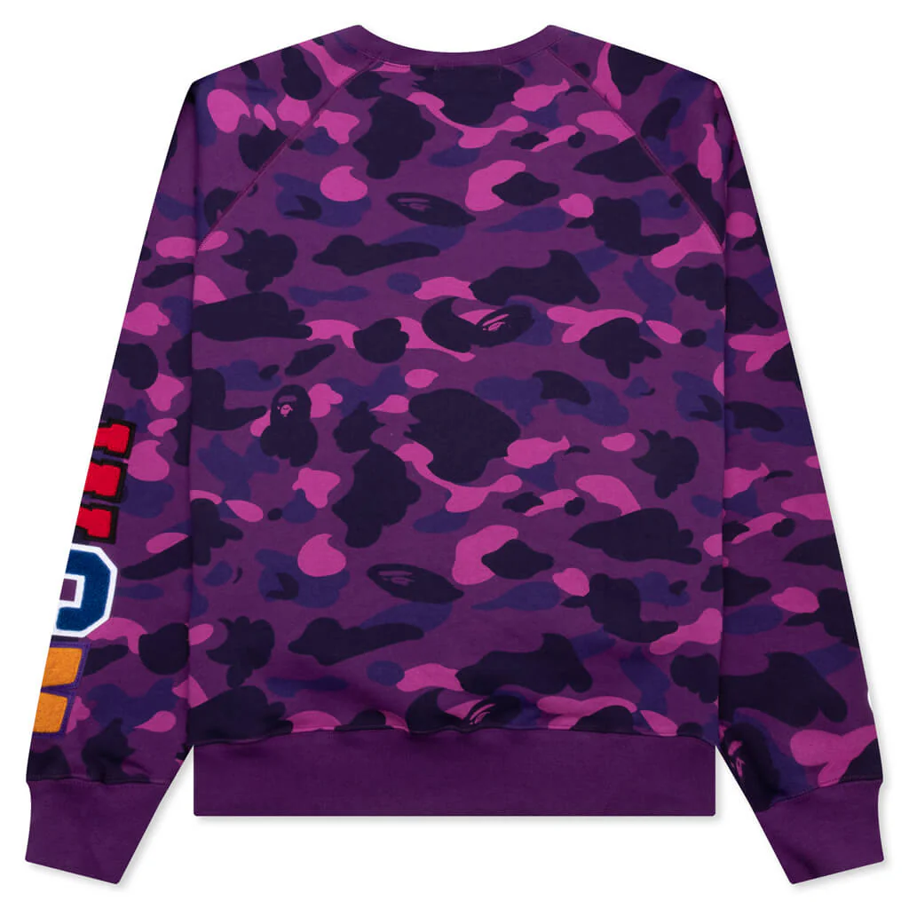 Color Camo Embroidery Shark Crewneck - Purple - Image 2