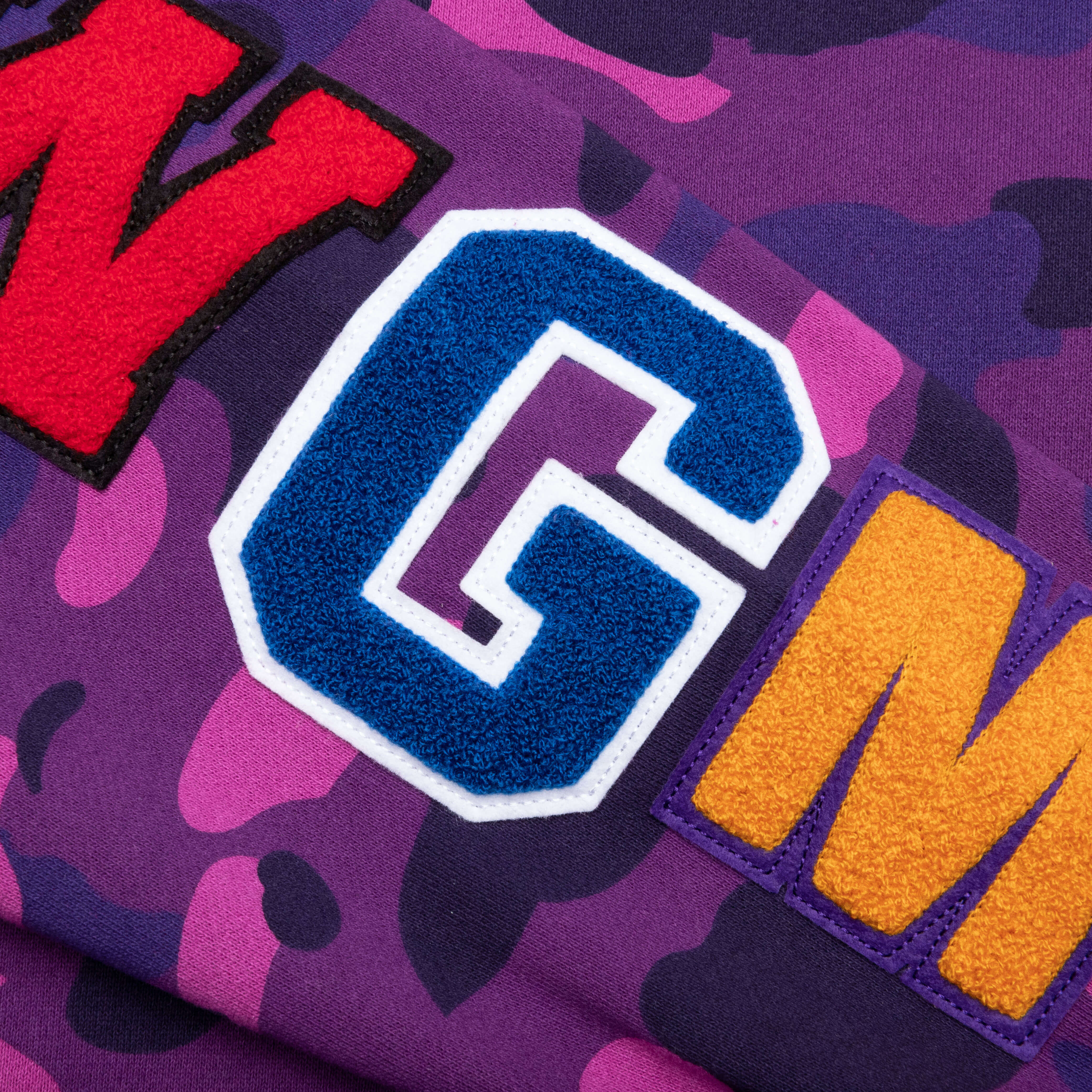 Color Camo Embroidery Shark Crewneck - Purple - Image 4