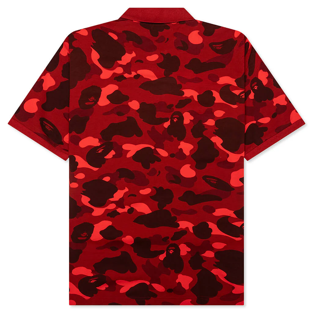 Color Camo Large Ape Head Relaxed Fit Polo Shirt - Red - Image 2