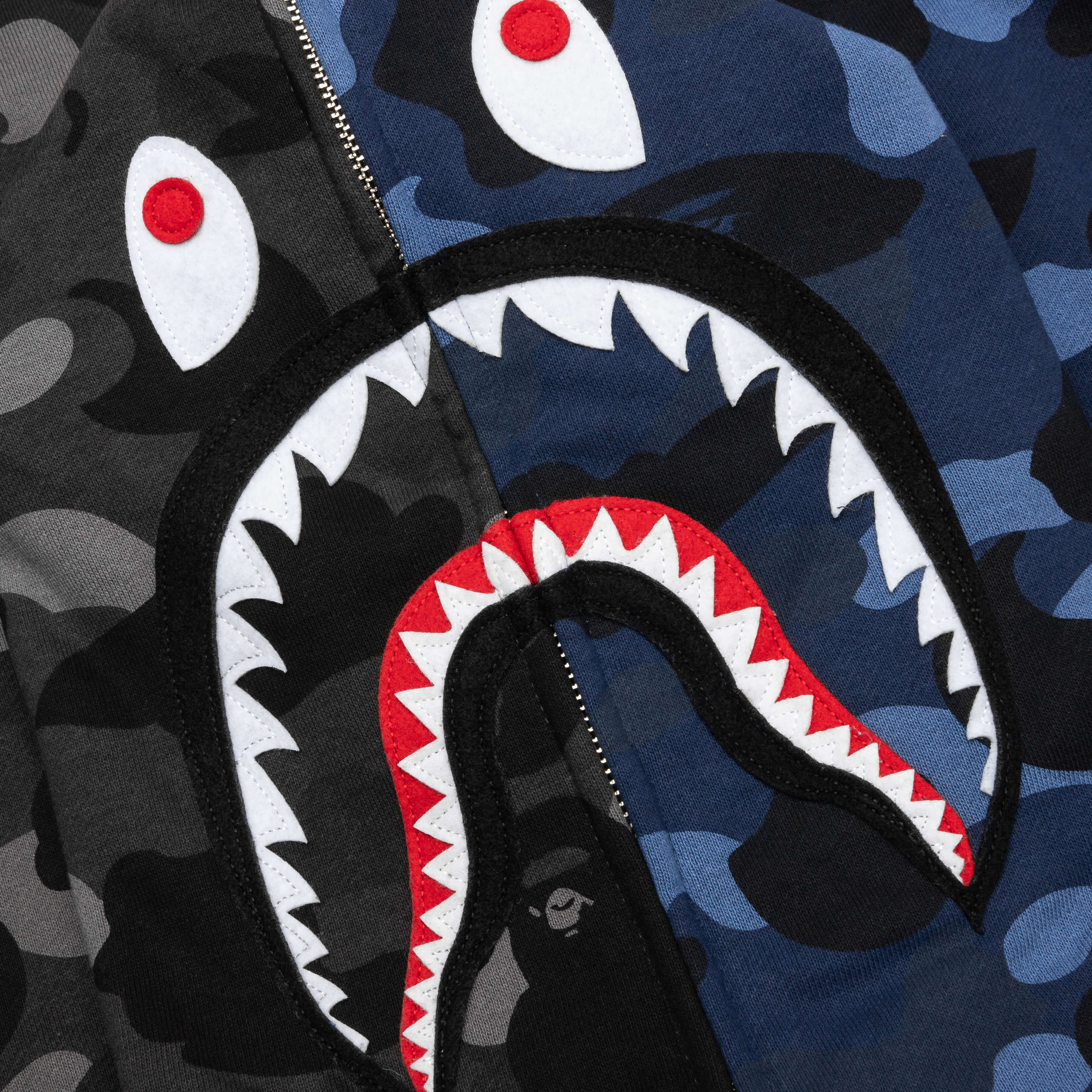 Color Camo Separate Shark Full Zip Hoodie - Black/Navy - Image 3