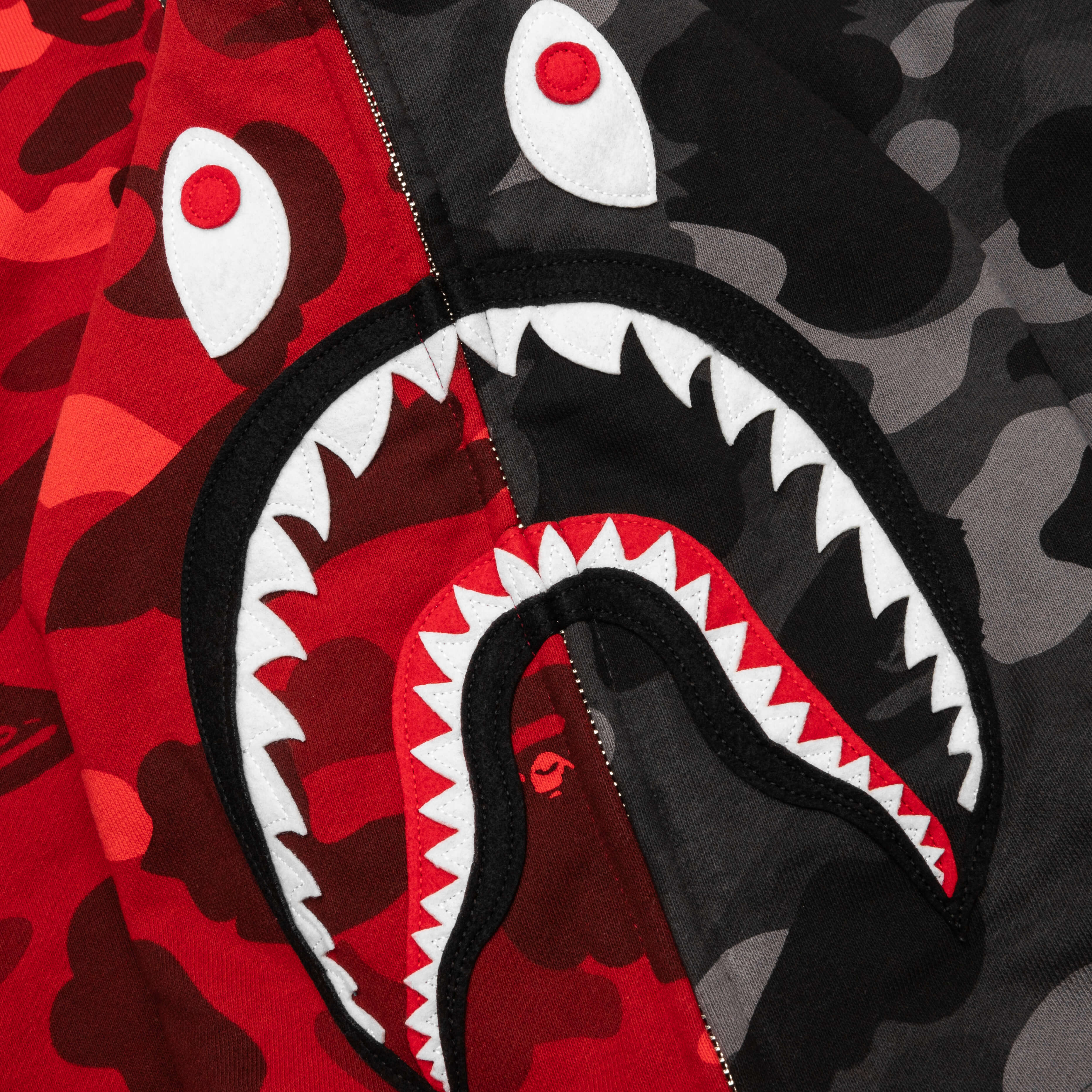 Color Camo Separate Shark Full Zip Hoodie - Red/Black - Image 3