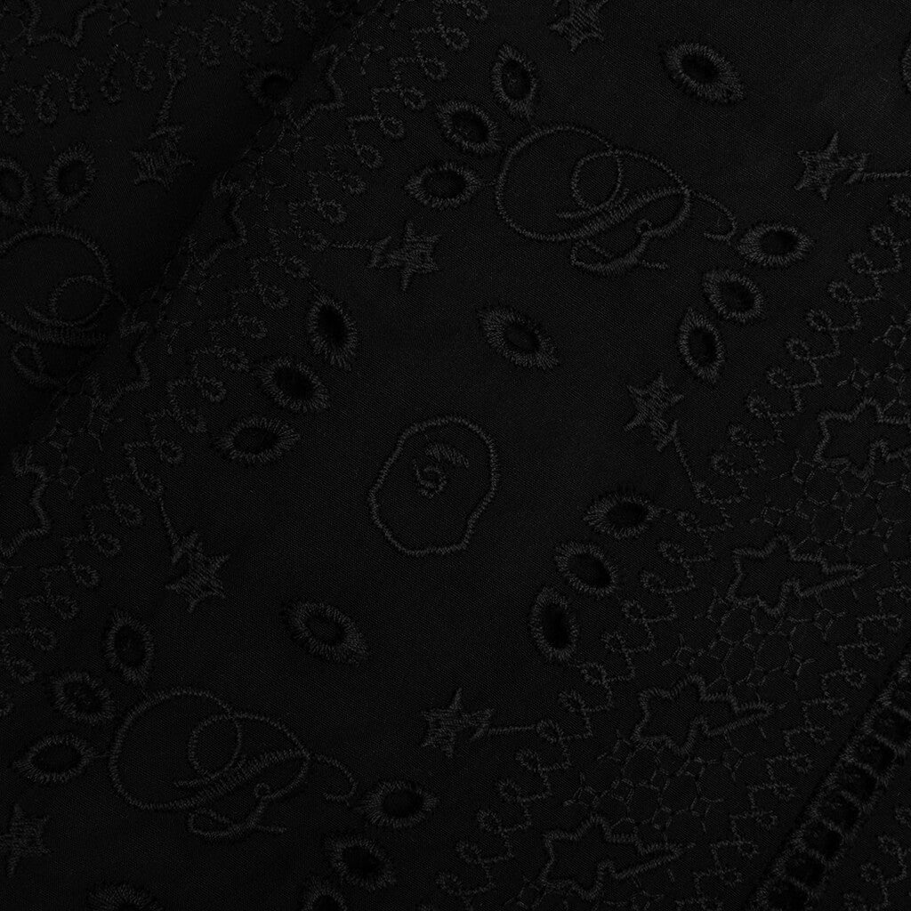 Embroidery Open Collar S/S Shirt - Black - Image 3