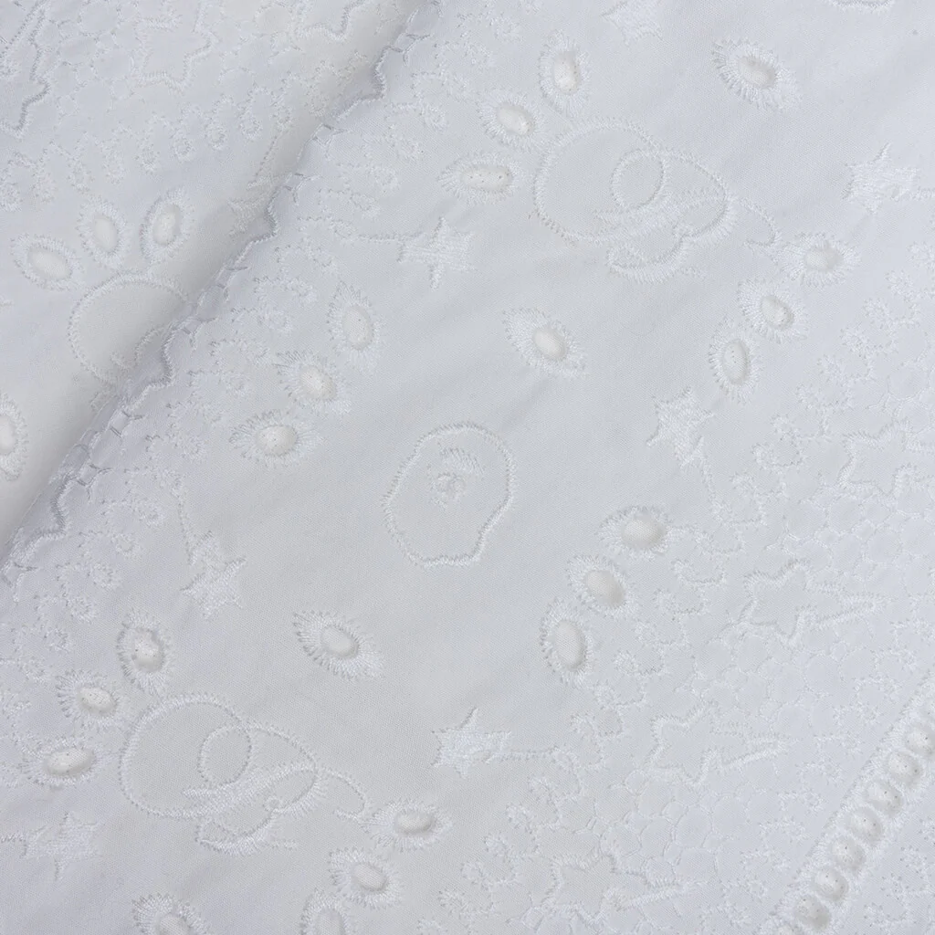 Embroidery Open Collar S/S Shirt - Ivory - Image 3