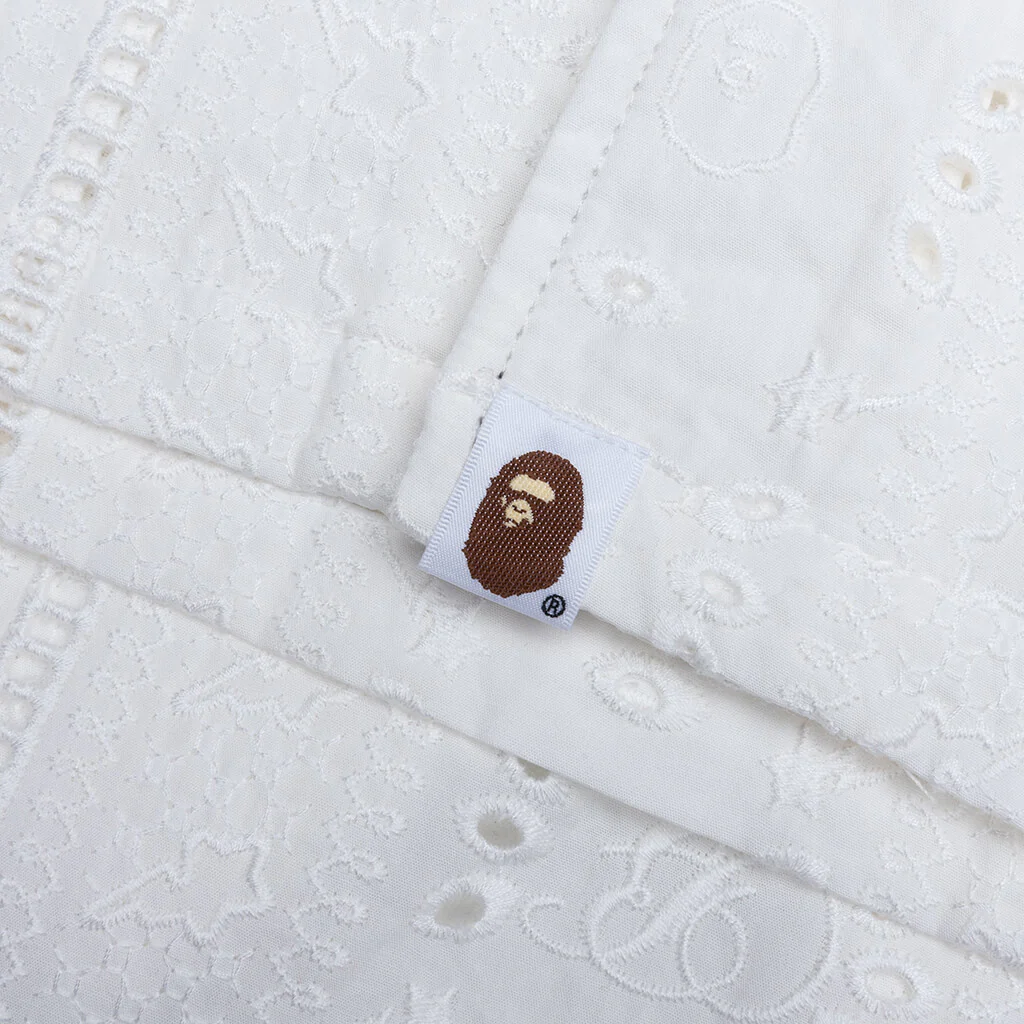 Embroidery Open Collar S/S Shirt - Ivory - Image 4
