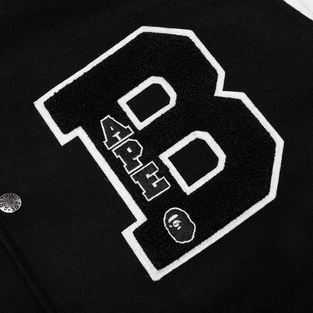 Embroidery Varsity Jacket - Black - Image 3