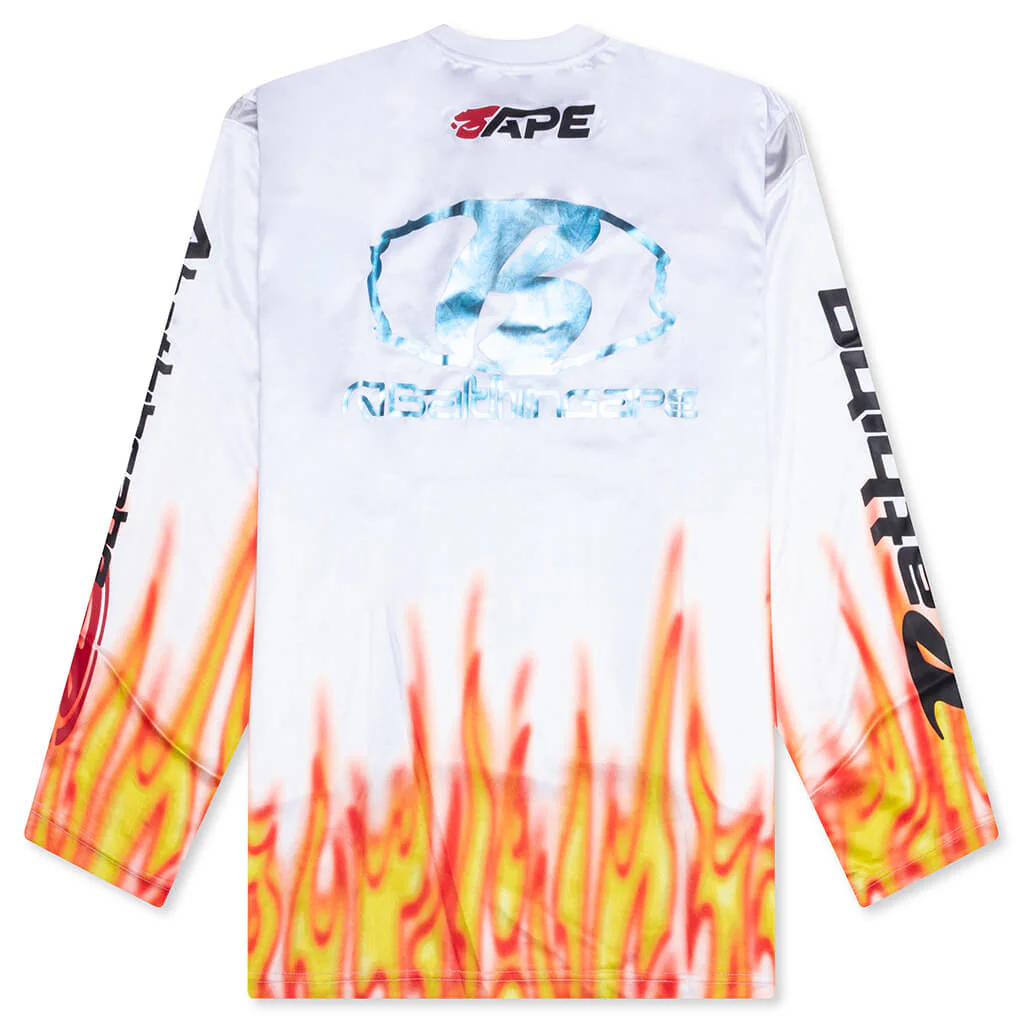 Flame Pattern Multilogo Relaxed Fit Football Jersey - White - Image 2