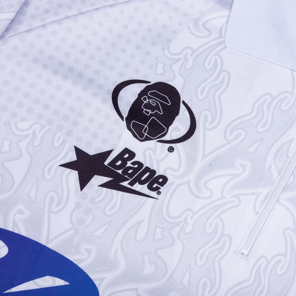 Flame Pattern Overall Print Half Zip Relax Fit Polo Shirt - White - Image 3