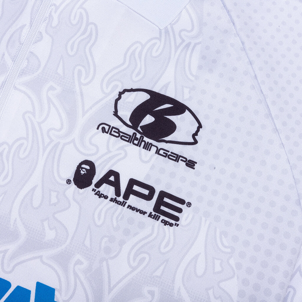 Flame Pattern Overall Print Half Zip Relax Fit Polo Shirt - White - Image 4