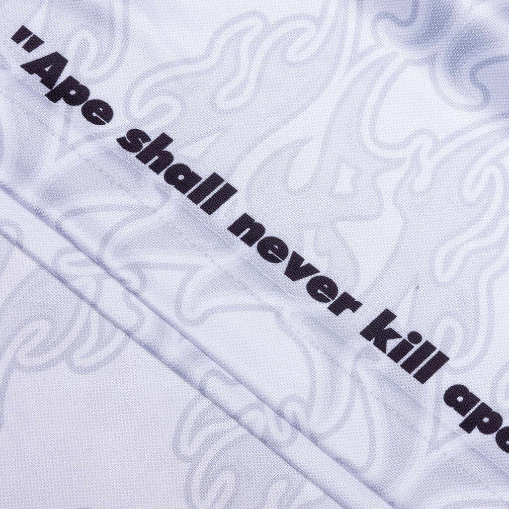 Flame Pattern Overall Print Half Zip Relax Fit Polo Shirt - White - Image 9