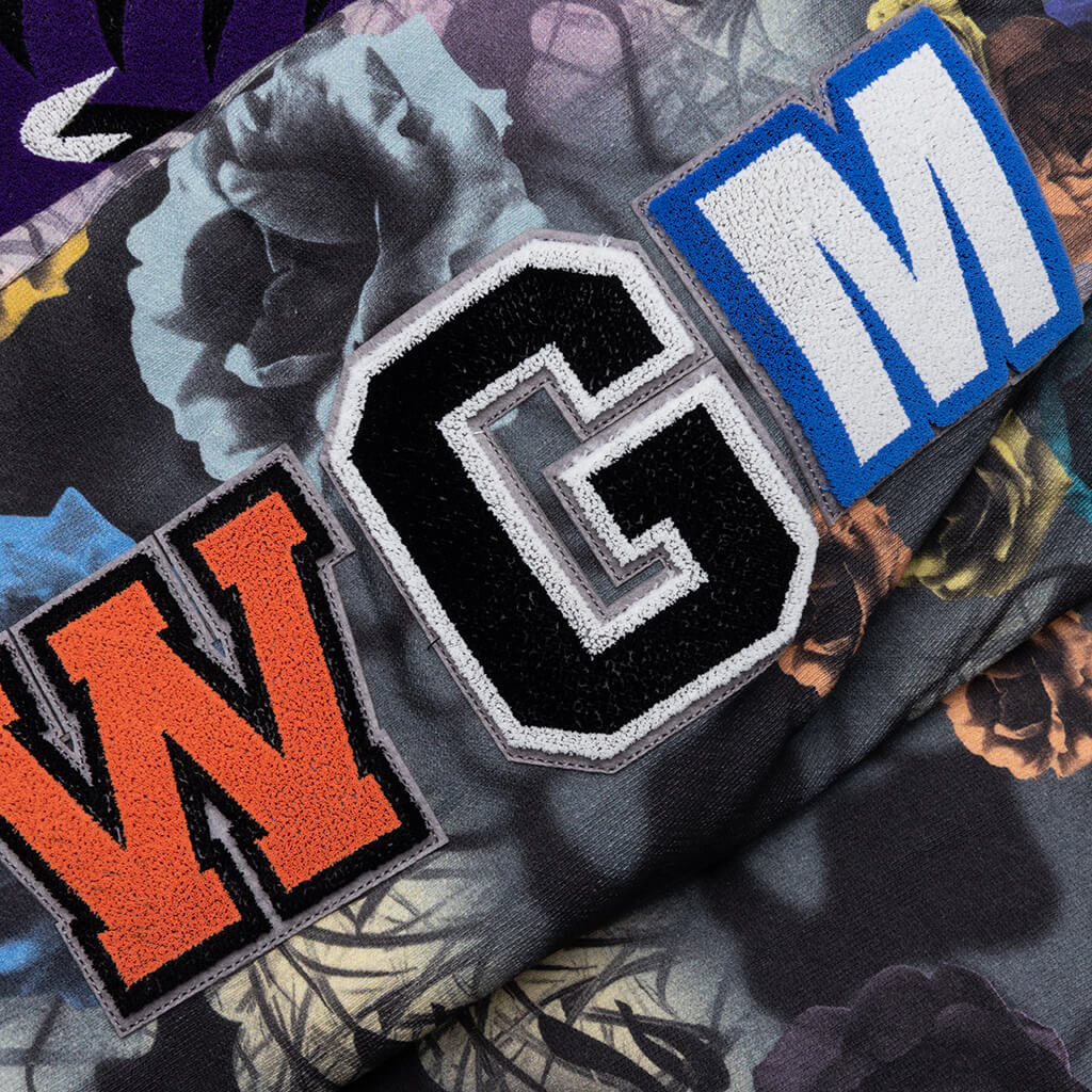 Floral Camo Shark Relaxed Fit Full Zip Hoodie - Black - Image 5
