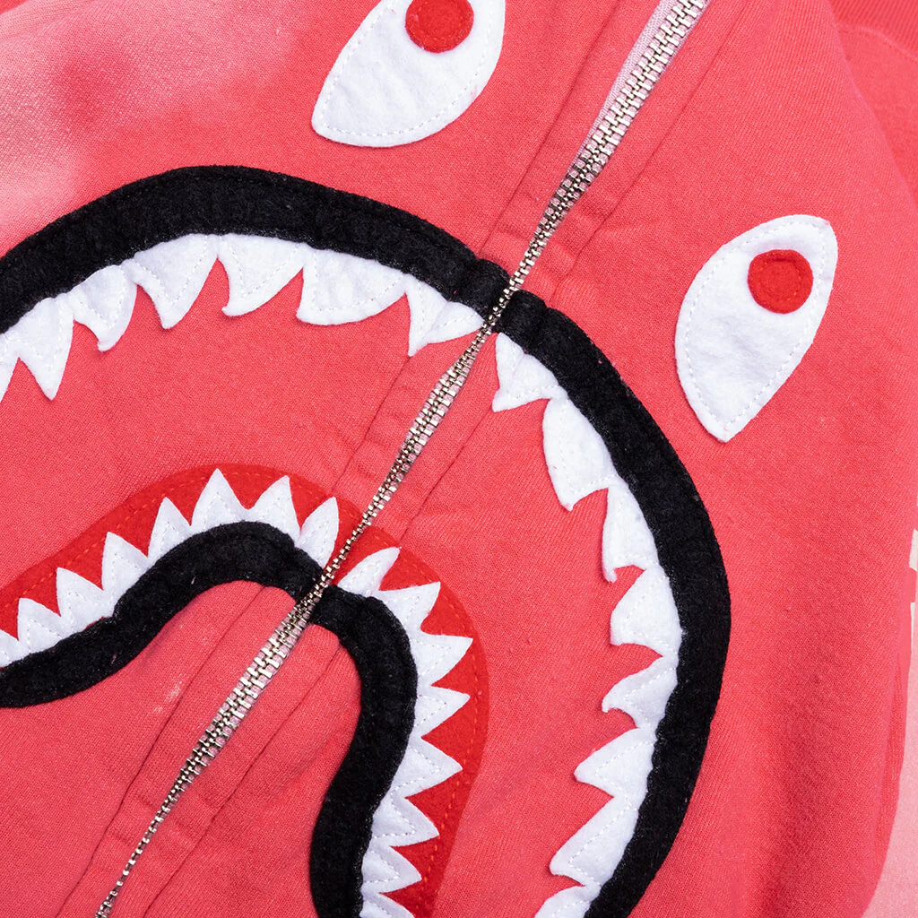 Hand Dye Shark Full Zip Hoodie - Red - Image 3