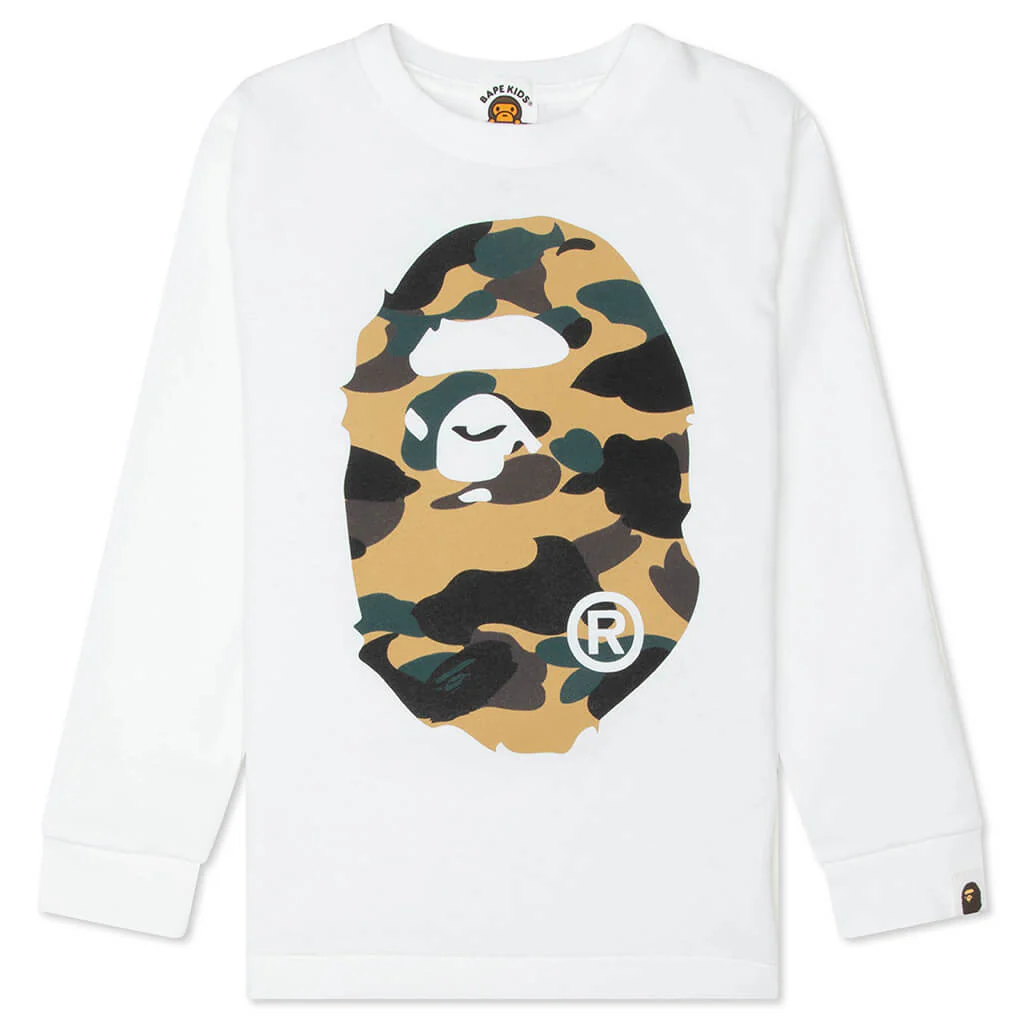 Kids 1st Camo Big Ape Head L/S Tee - White/Yellow