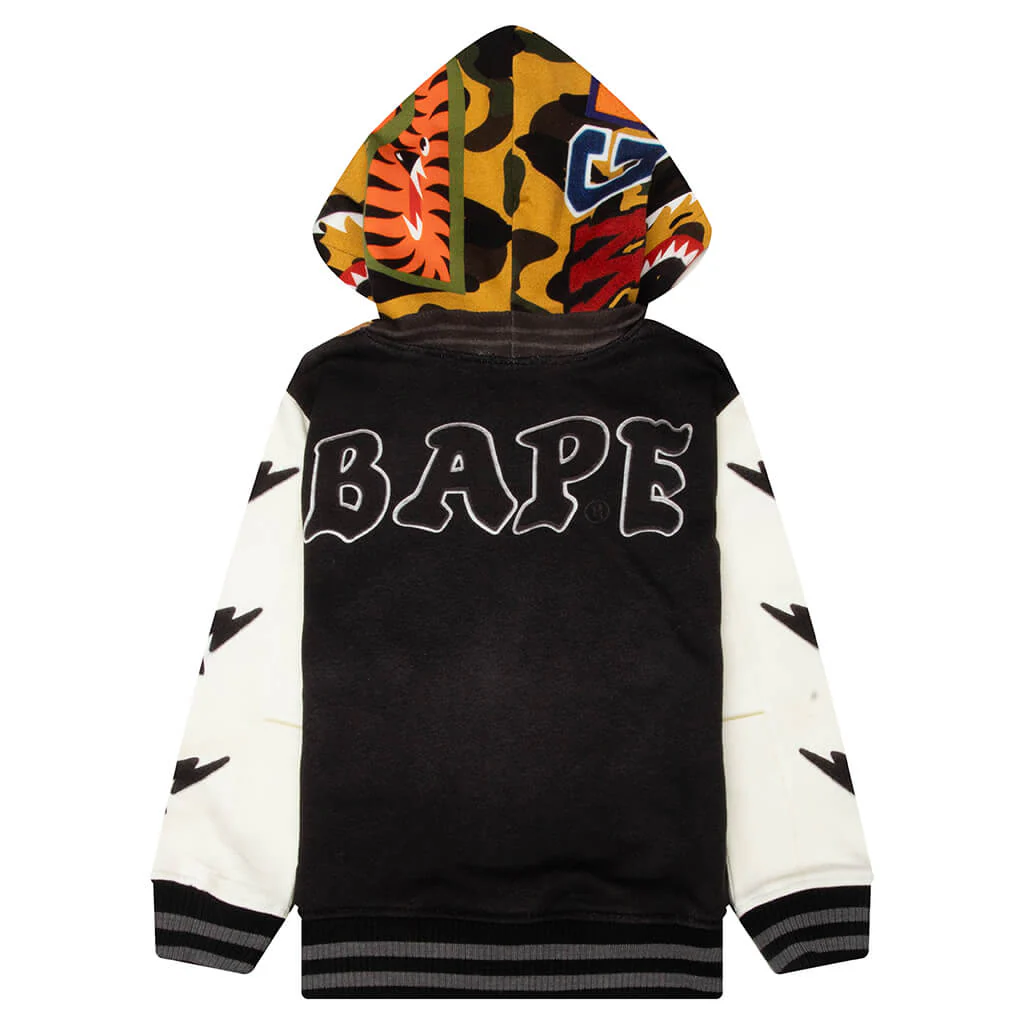 Kids 1st Camo Shark Hoodie Print Sweat Varsity Jacket - Black - Image 2