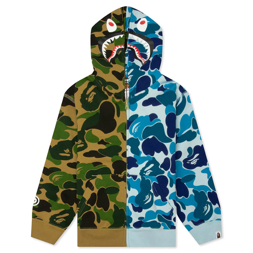 Kids ABC Camo Multi Shark Zip Hoodie - Green