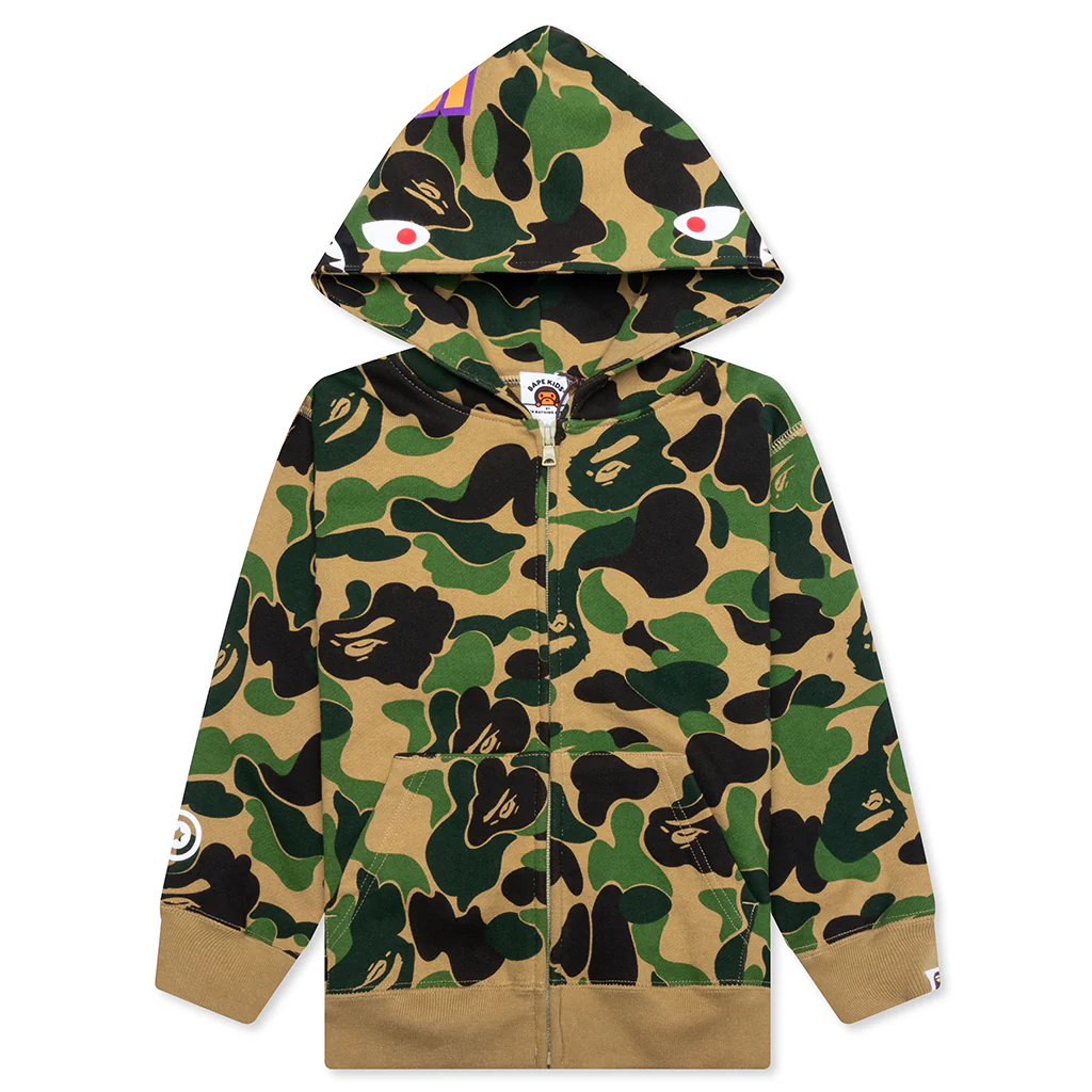 Kid's Abc Camo Shark Zip Hoodie - Green