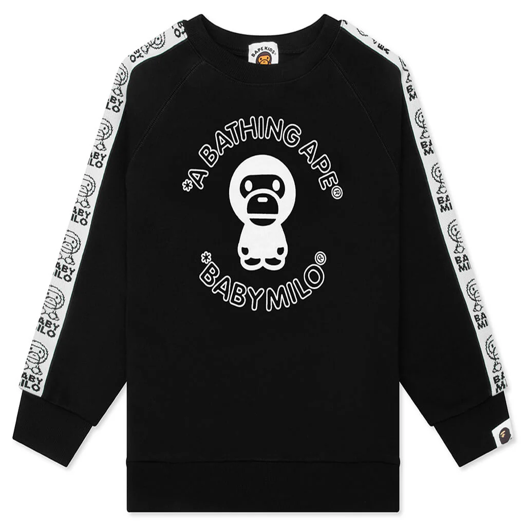 Kids Baby Milo Line Tape Relaxed Fit Crewneck Sweatshirt - Black