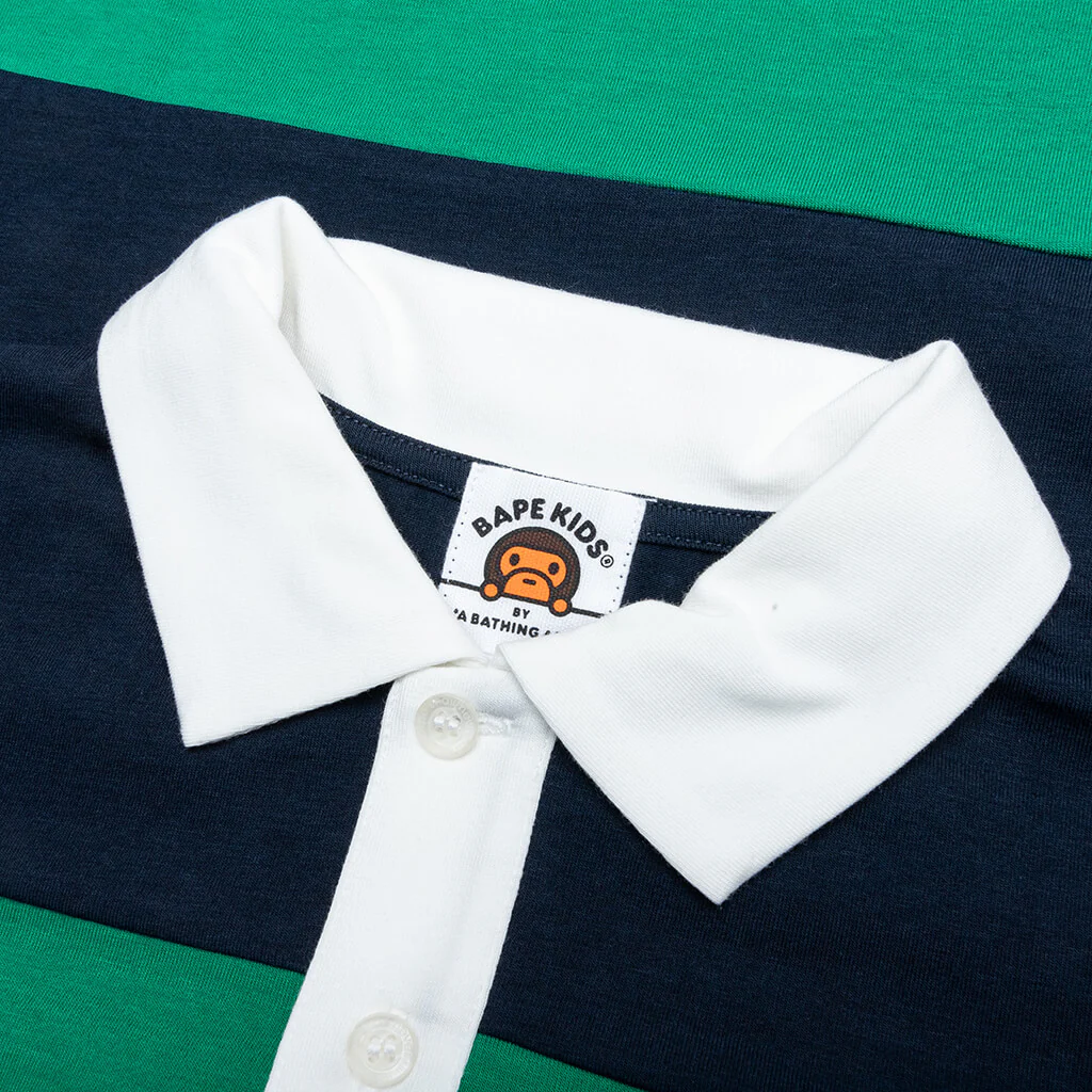 Kid's College Panel Stripe Polo Shirt - Navy - Image 3