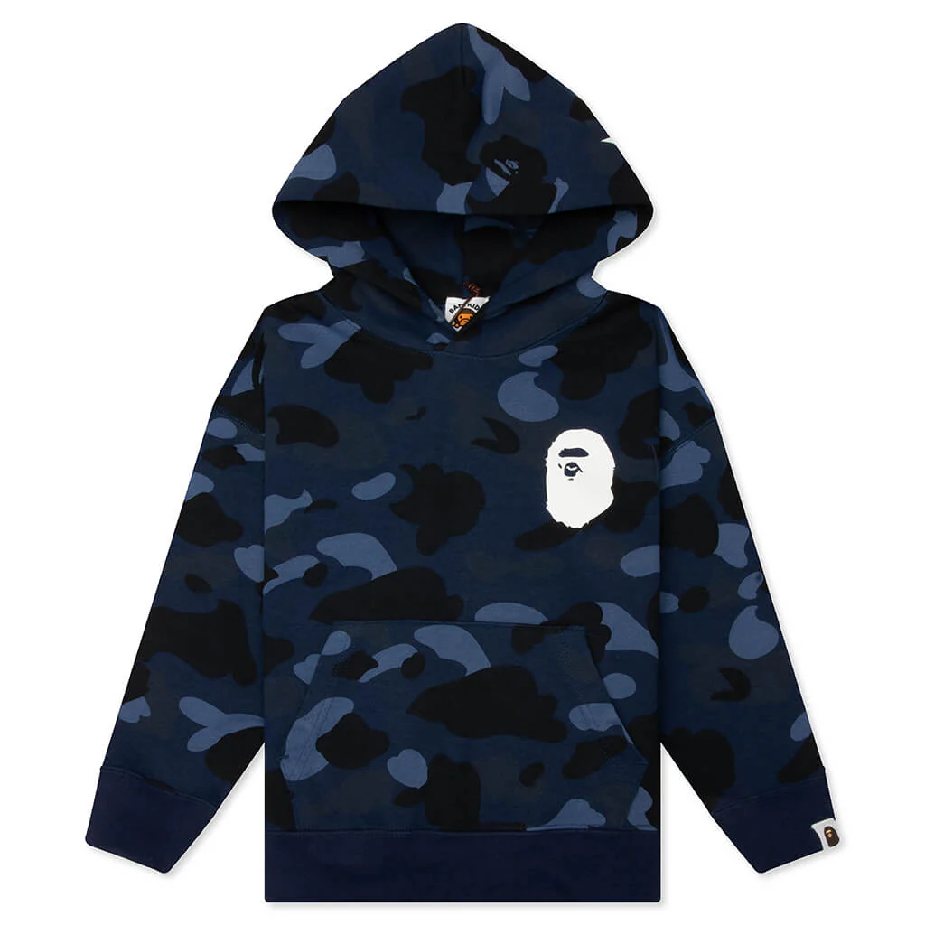 Kids Color Camo Ape Head Relaxed Fit Pullover Hoodie - Navy