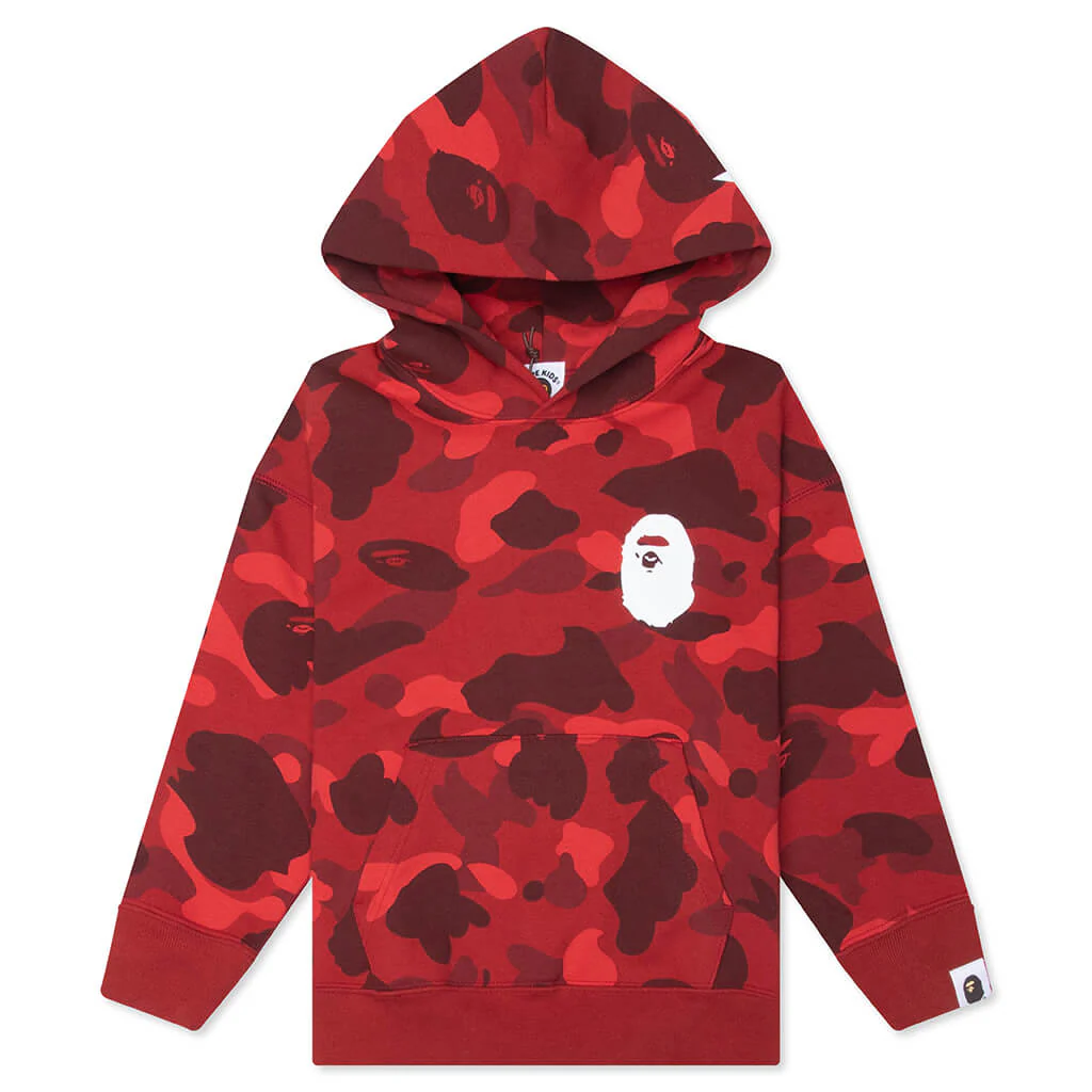 Kids Color Camo Ape Head Relaxed Fit Pullover Hoodie - Red