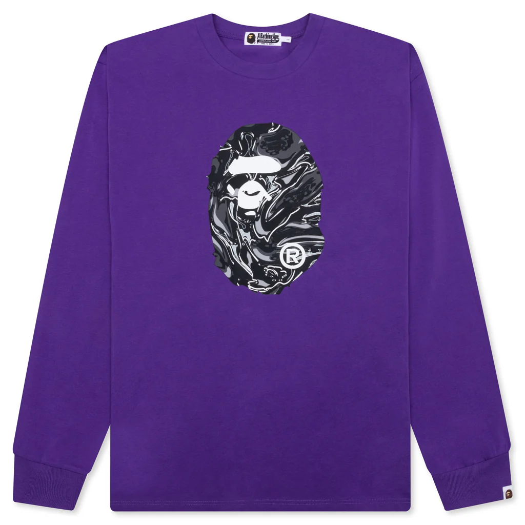 Marbling Camo Ape Head Relaxed Fit L/S Tee - Purple