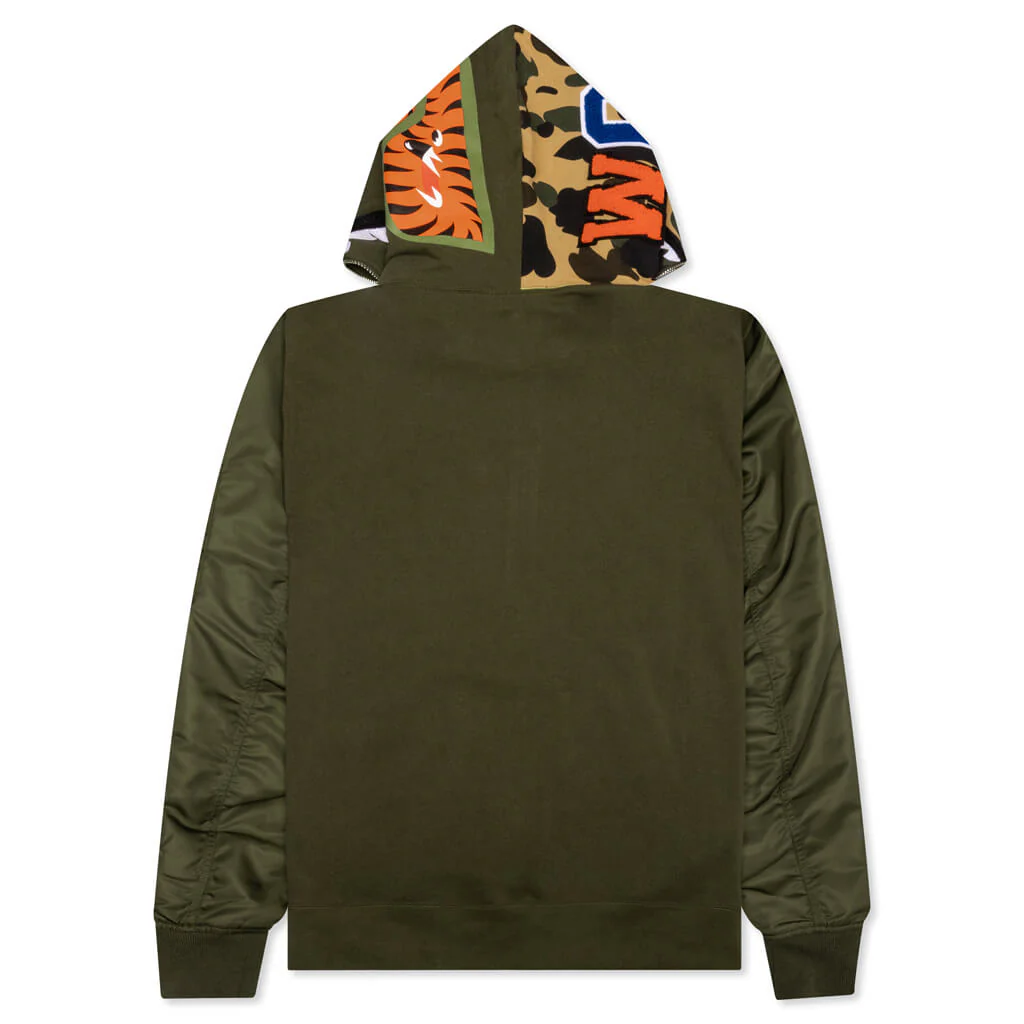 Military Shark Relaxed Fit Full Zip Hoodie - Olive Drab - Image 2