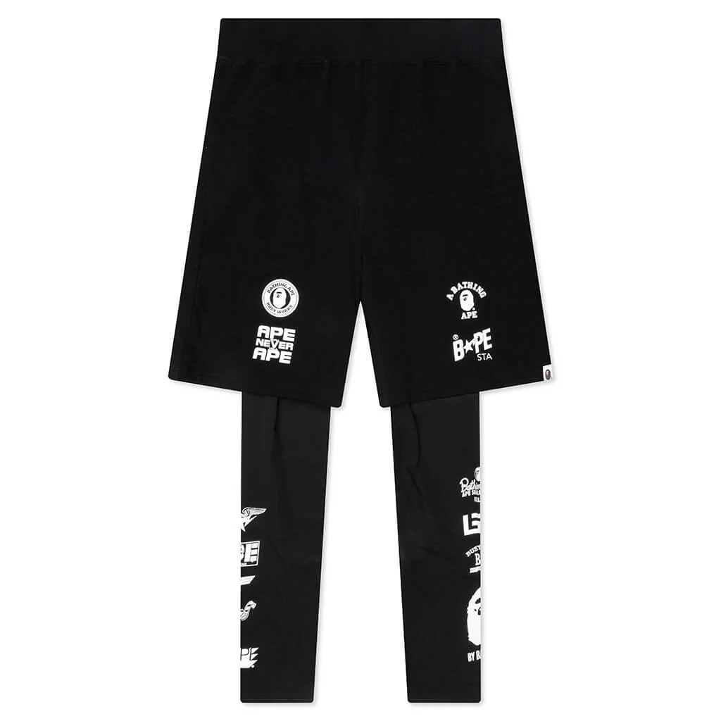 Multi Logo Shorts with Leggings - Black