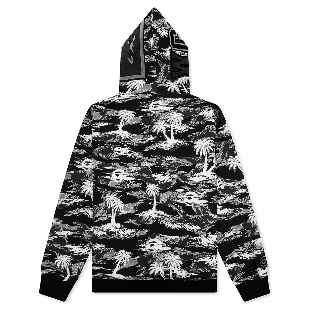 Palm Tree Camo Relaxed Fit Shark Full Zip Hoodie - Black - Image 2