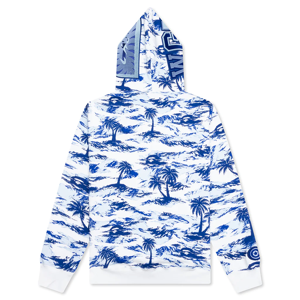Palm Tree Camo Relaxed Fit Shark Full Zip Hoodie - Blue - Image 2