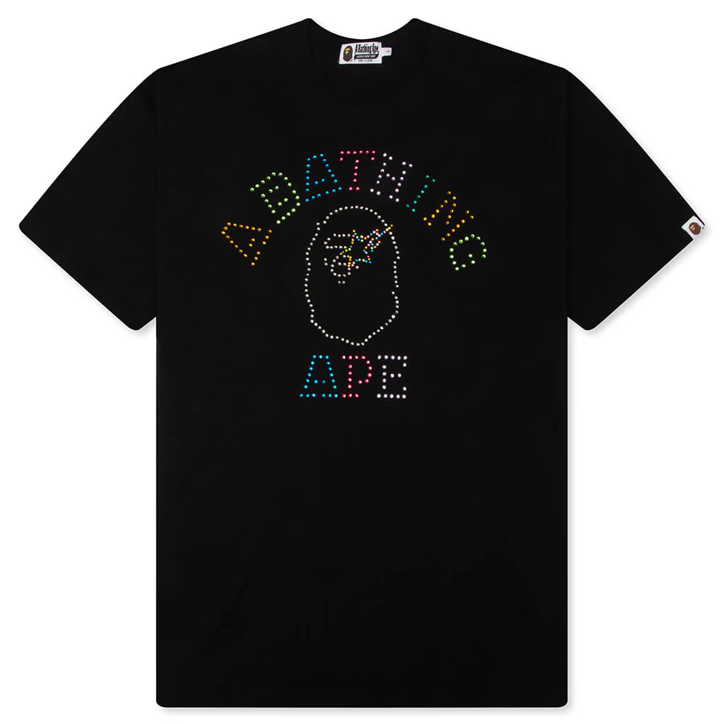 Rhinestone College Relaxed Fit Tee - Black