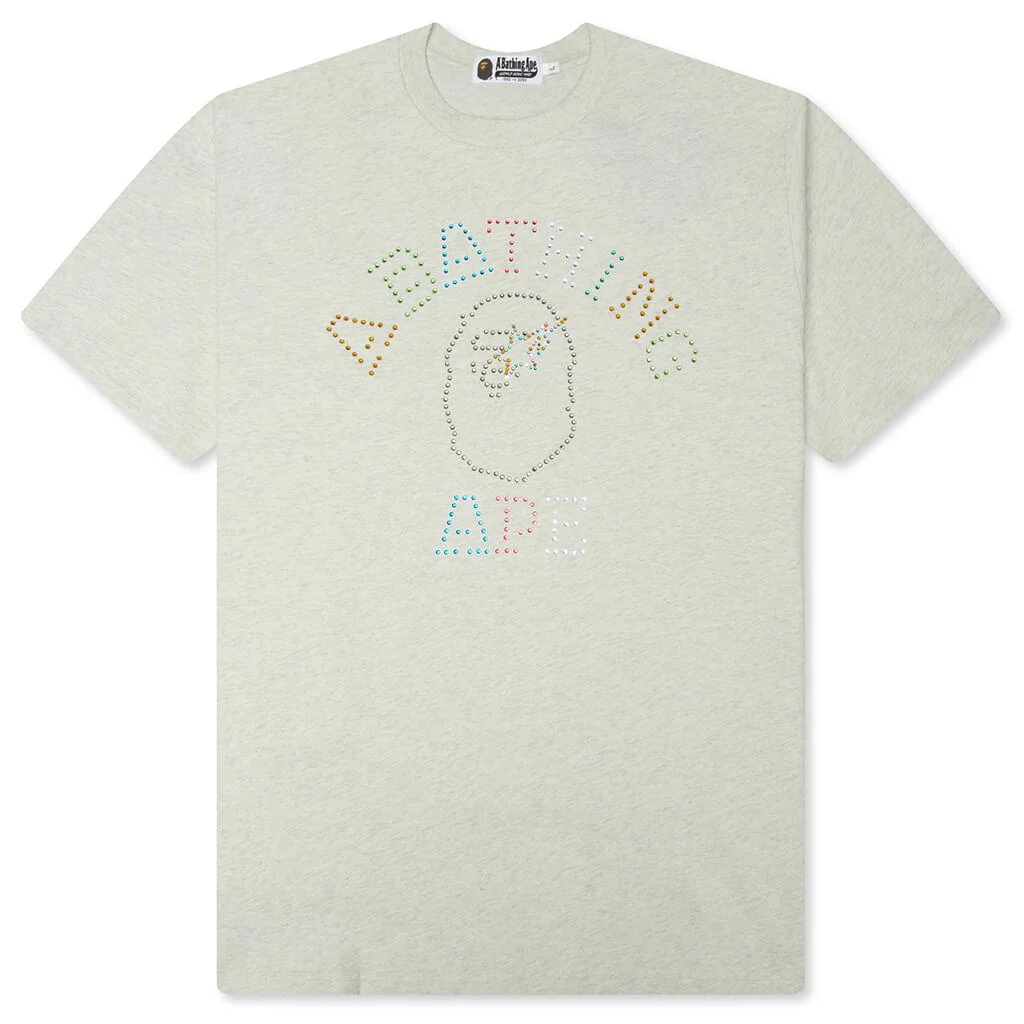 Rhinestone College Relaxed Fit Tee - Gray
