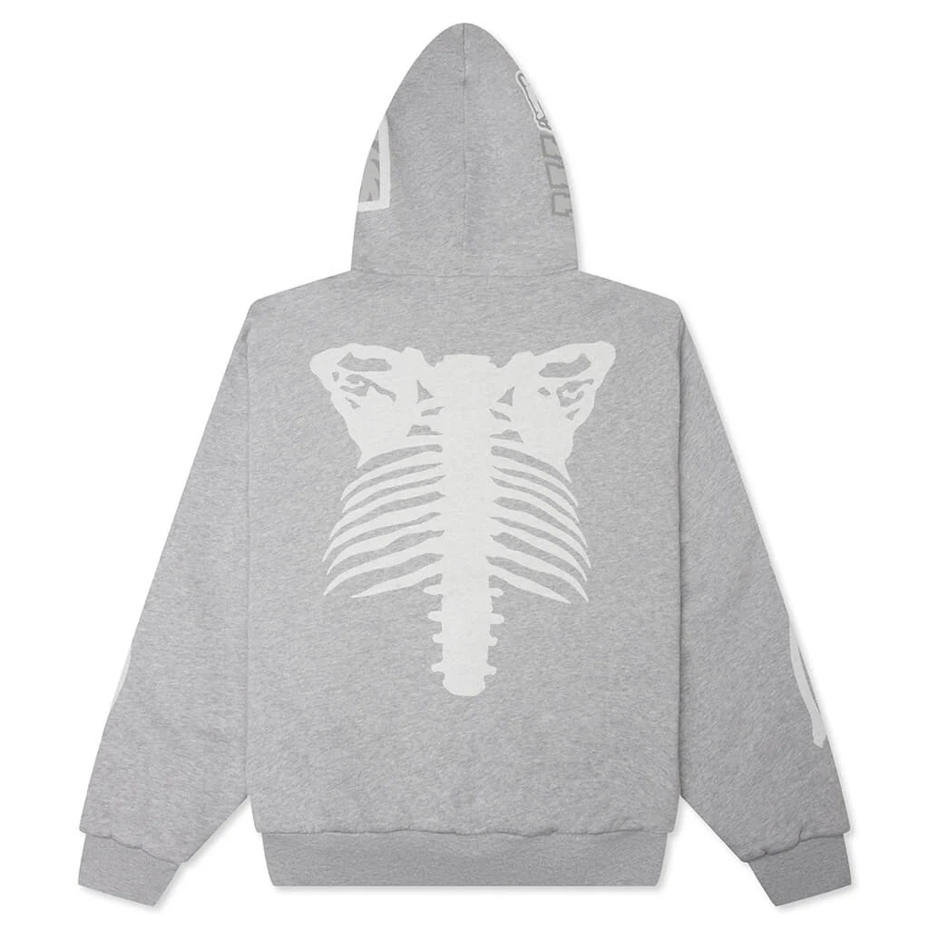 Skeleton Shark Heavy Washed Cropped Fit Full Zip Hoodie - Gray - Image 2
