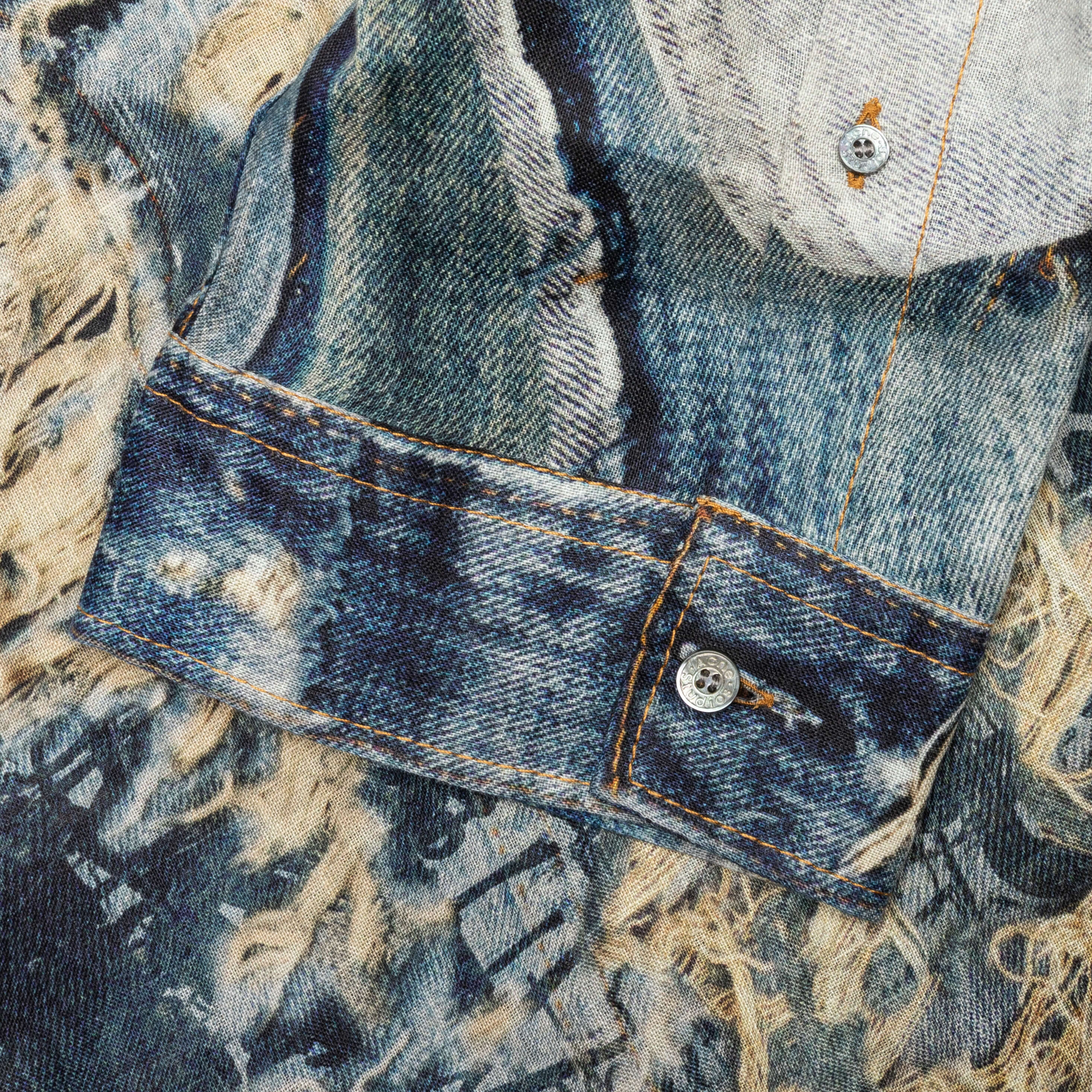Trompe L'oeil Distressed Denim Print Button Up Fn-Mn-Shir000872 - Denim Blue - Image 4