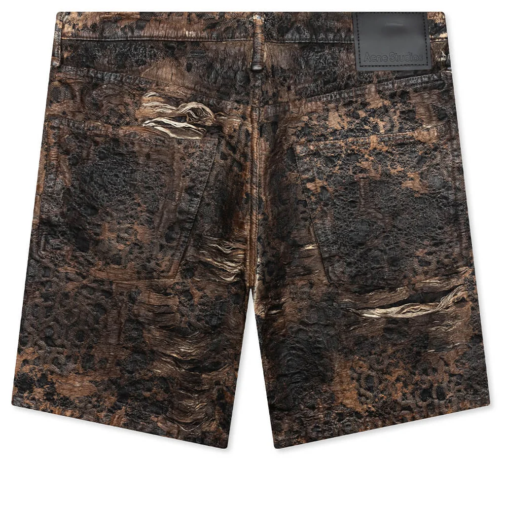 Loose Fit Denim Monogram Shorts Fn-Mn-Shor000260 - Brown - Image 2