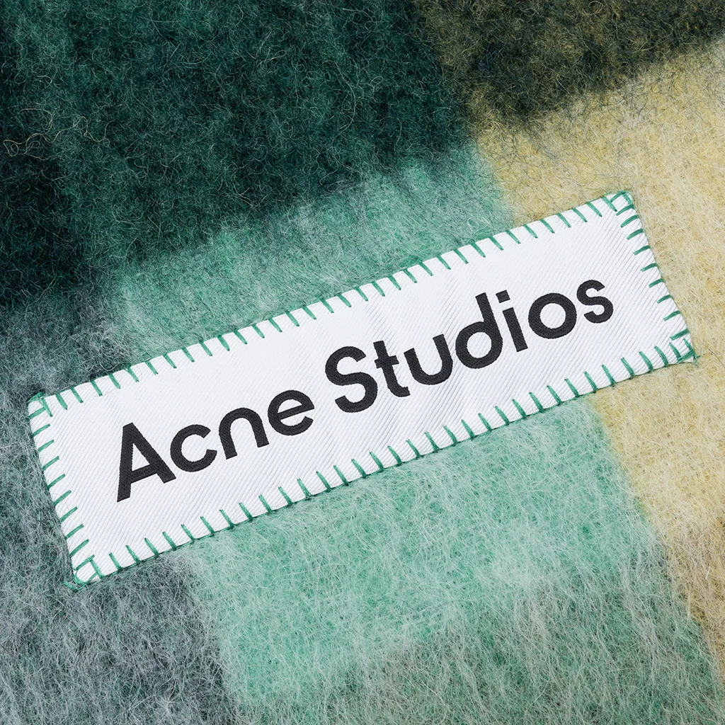 Mohair Checked Scarf - Jade Green/Yellow - Image 2