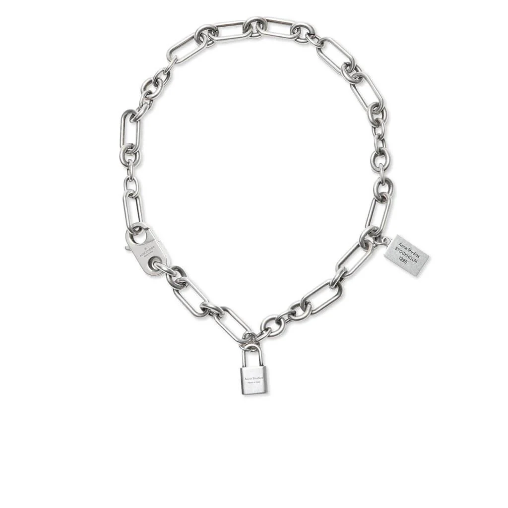 Padlock Chain Necklace - Vintage Silver