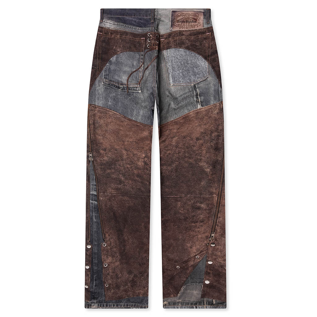Regular Fit Trompe-l’oeil Printed Jeans - Blue/Brown - Image 3